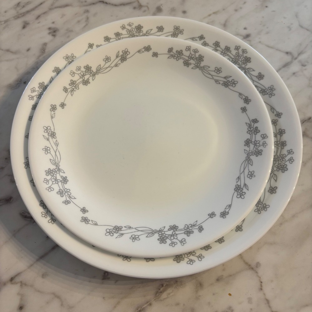 Corelle Graphite Gray Floral Dinner Plates Luncheon Plate Set of 3 VitrelleWhite
